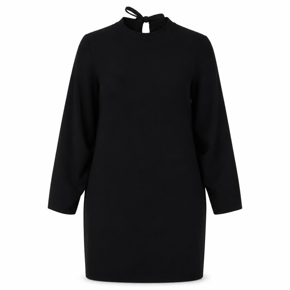 Zara Woman Black Size M Sheath Knee Dress Balloon Sleeves Tie Neck