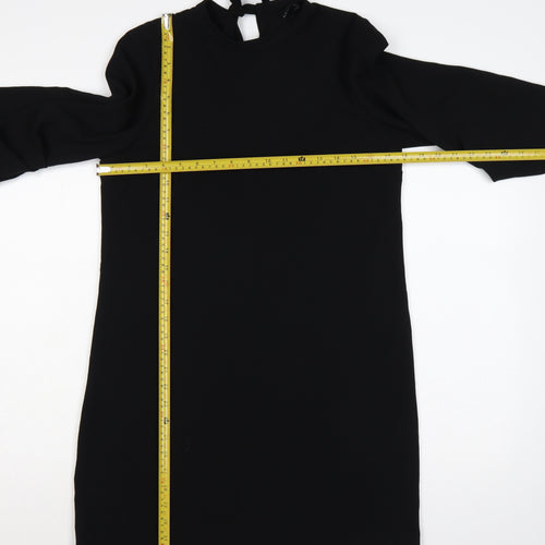 Zara Woman Black Size M Sheath Knee Dress Balloon Sleeves Tie Neck