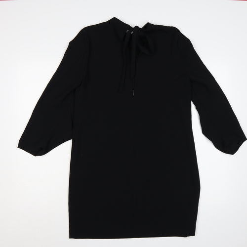 Zara Woman Black Size M Sheath Knee Dress Balloon Sleeves Tie Neck