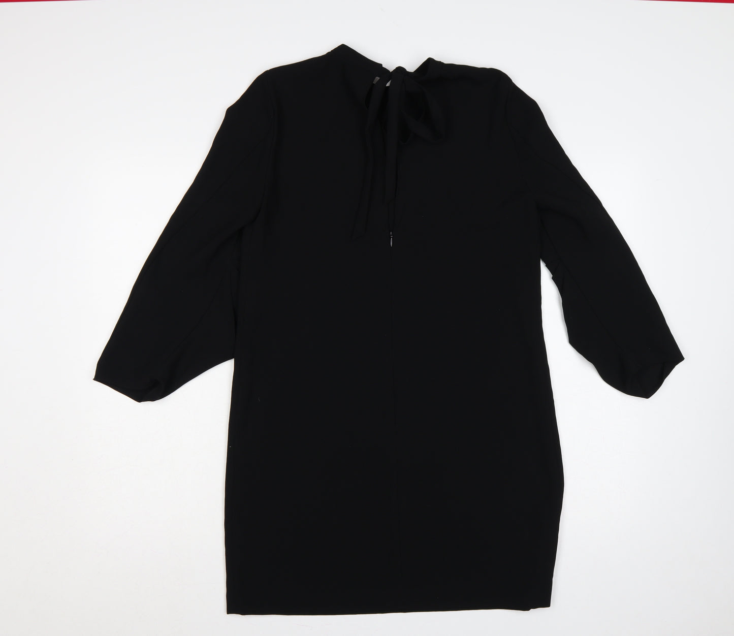 Zara Woman Black Size M Sheath Knee Dress Balloon Sleeves Tie Neck