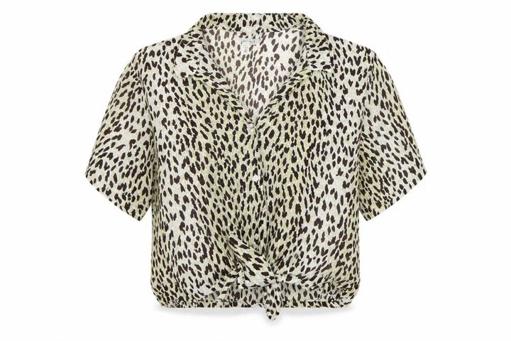 Topshop Women Brown Leopard Print Short Sleeve Button-Up Shirt UK 16