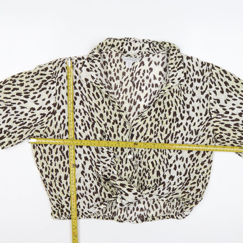 Topshop Women Brown Leopard Print Short Sleeve Button-Up Shirt UK 16