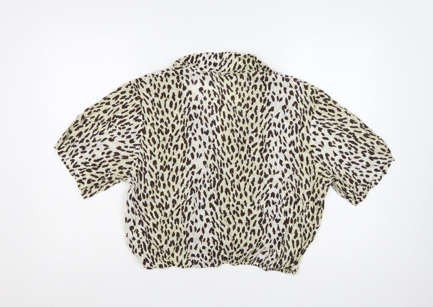 Topshop Women Brown Leopard Print Short Sleeve Button-Up Shirt UK 16