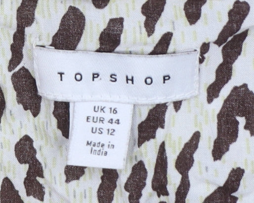 Topshop Women Brown Leopard Print Short Sleeve Button-Up Shirt UK 16