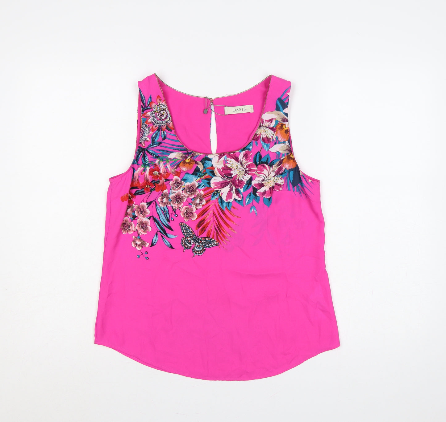 Oasis Women’s Pink Floral Butterfly Sleeveless Keyhole Blouse UK 10