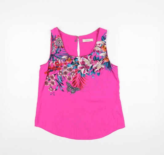 Oasis Women’s Pink Floral Butterfly Sleeveless Keyhole Blouse UK 10