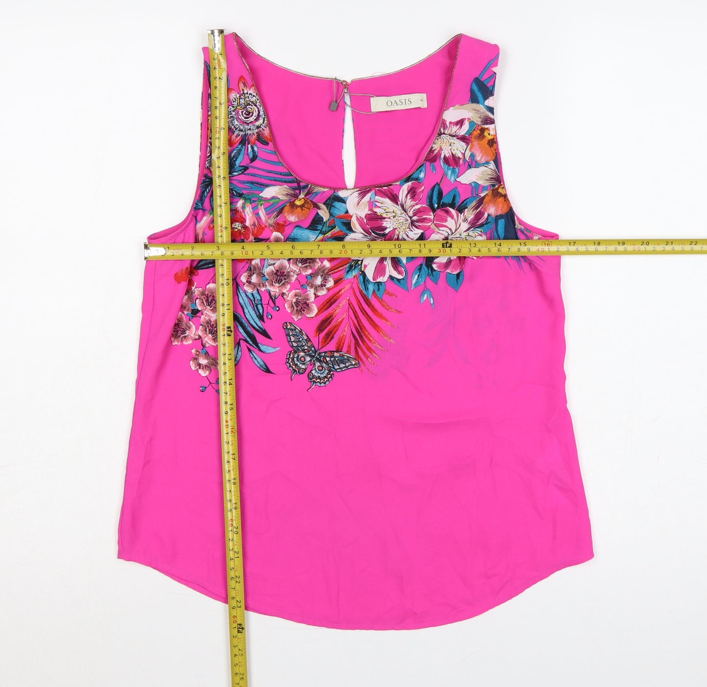 Oasis Women’s Pink Floral Butterfly Sleeveless Keyhole Blouse UK 10