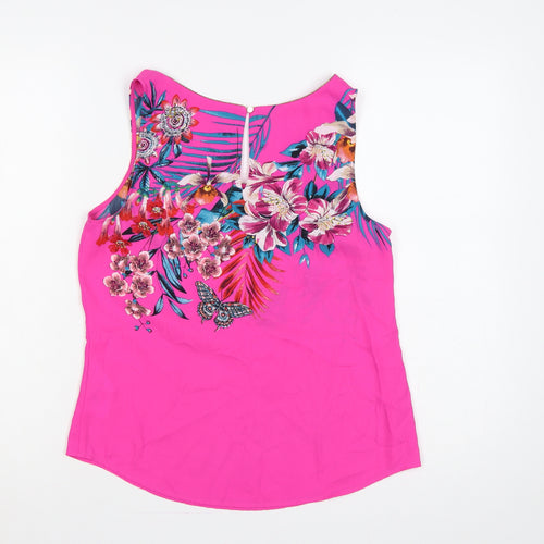 Oasis Women’s Pink Floral Butterfly Sleeveless Keyhole Blouse UK 10