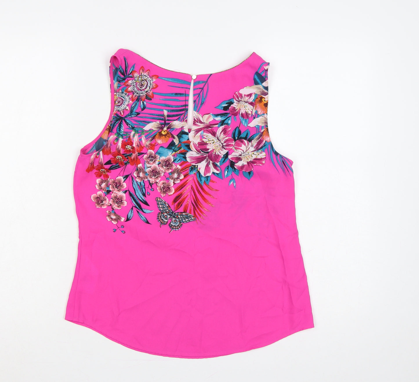 Oasis Women’s Pink Floral Butterfly Sleeveless Keyhole Blouse UK 10