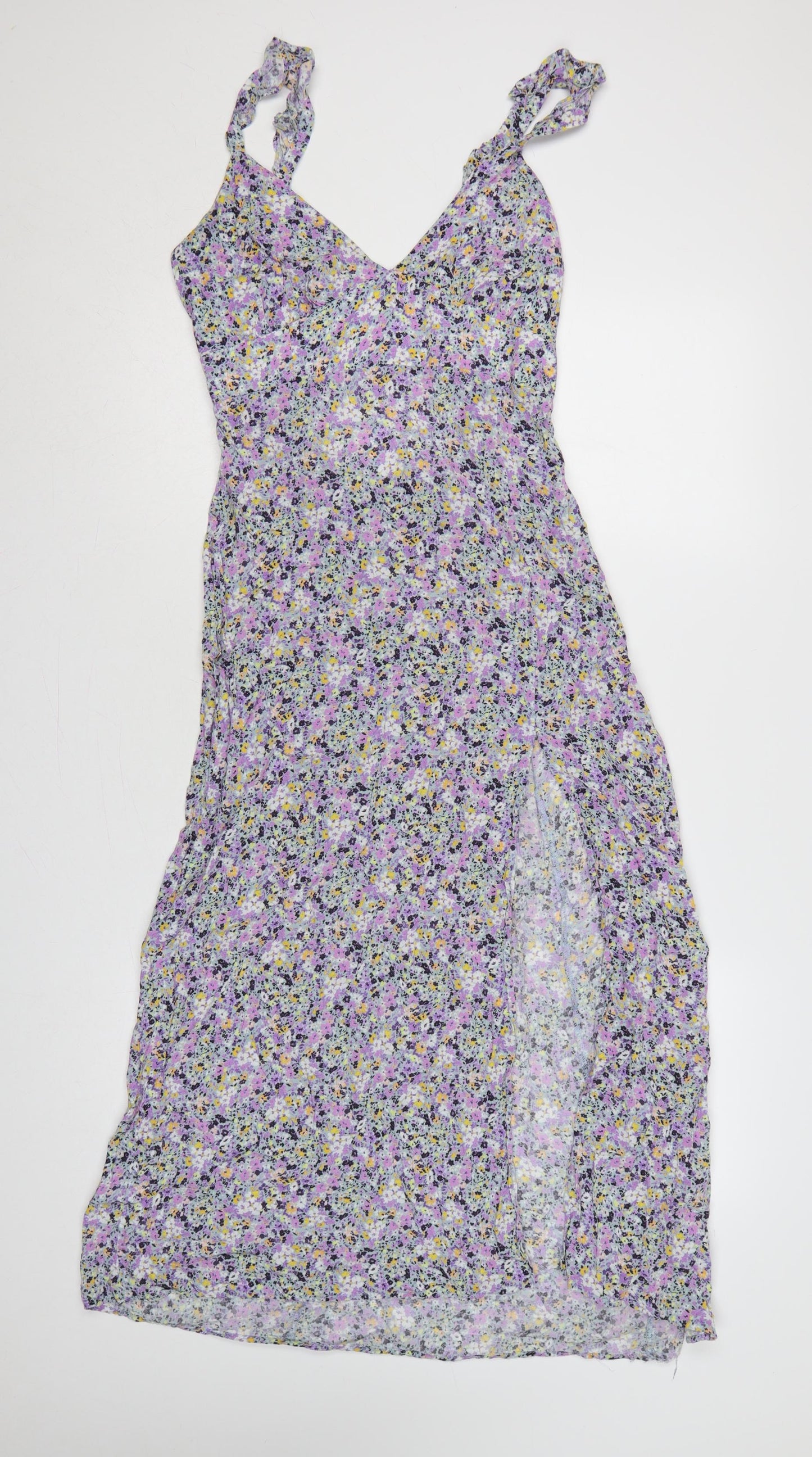 Zara Women Multicoloured Floral Maxi Dress UK 12 V-Neck Smocked