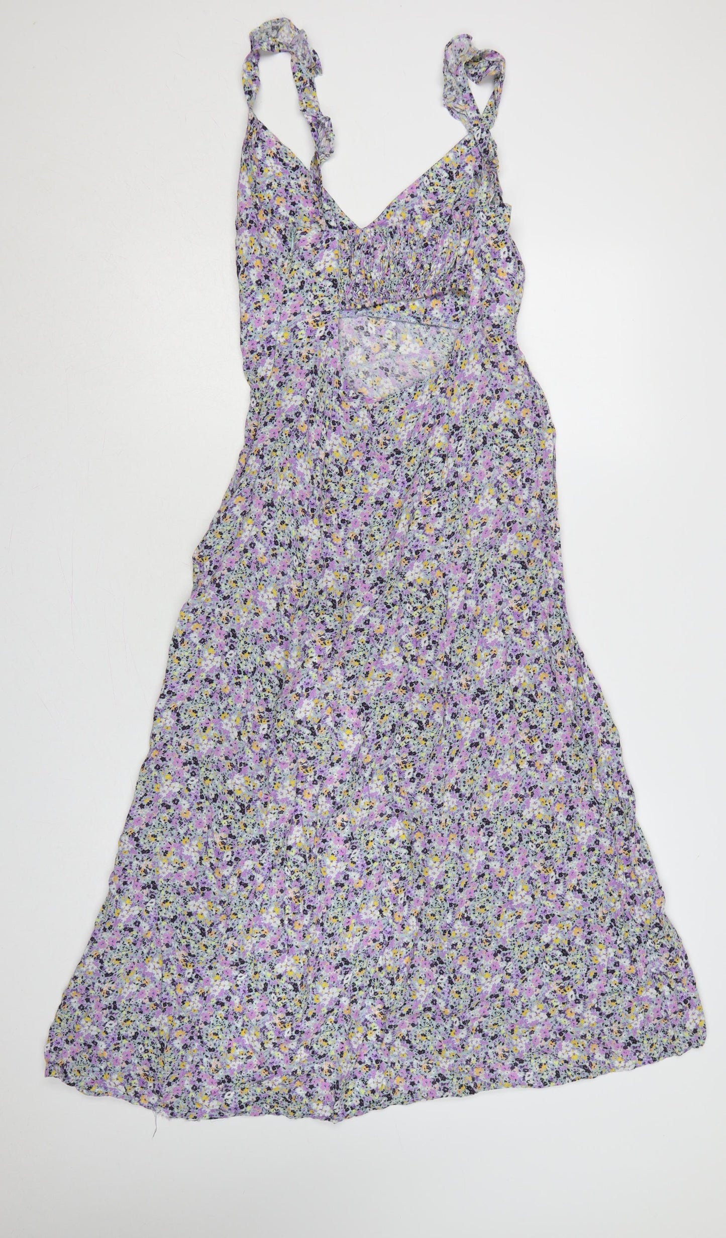 Zara Women Multicoloured Floral Maxi Dress UK 12 V-Neck Smocked