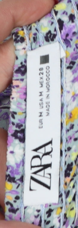 Zara Women Multicoloured Floral Maxi Dress UK 12 V-Neck Smocked