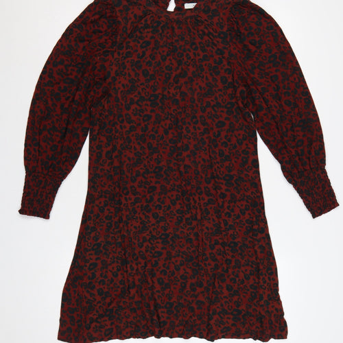 Next Women Red Leopard Print A-Line Knee Length Dress UK 8 Long Sleeve