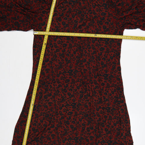 Next Women Red Leopard Print A-Line Knee Length Dress UK 8 Long Sleeve
