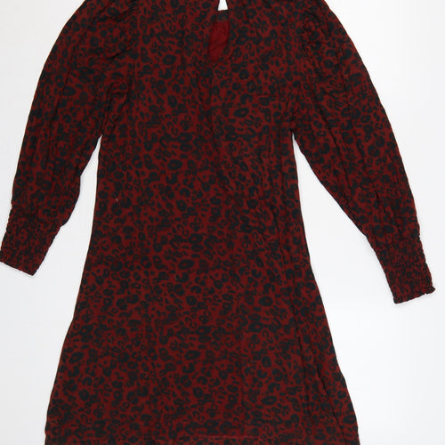 Next Women Red Leopard Print A-Line Knee Length Dress UK 8 Long Sleeve