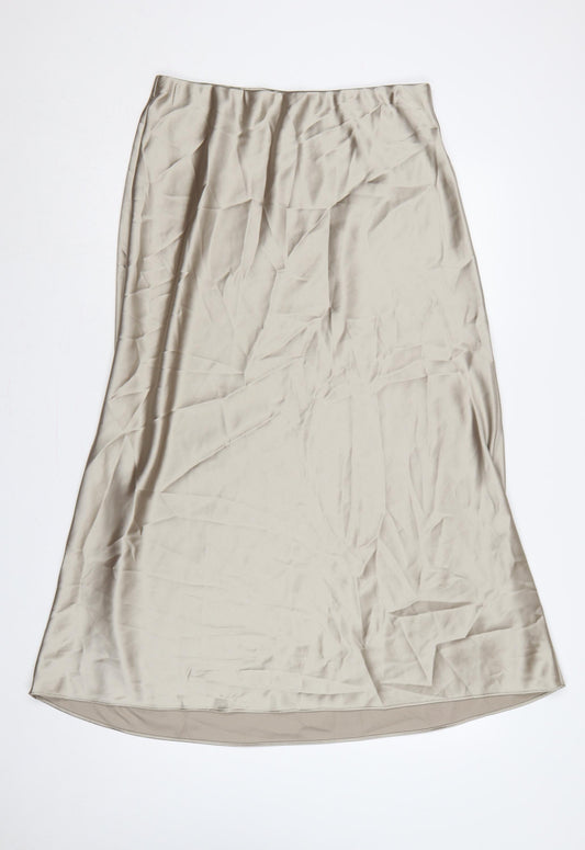 Next Women’s Beige UK 14 Long A-Line Satin Stretch Skirt