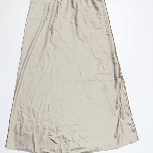 Next Women’s Beige UK 14 Long A-Line Satin Stretch Skirt