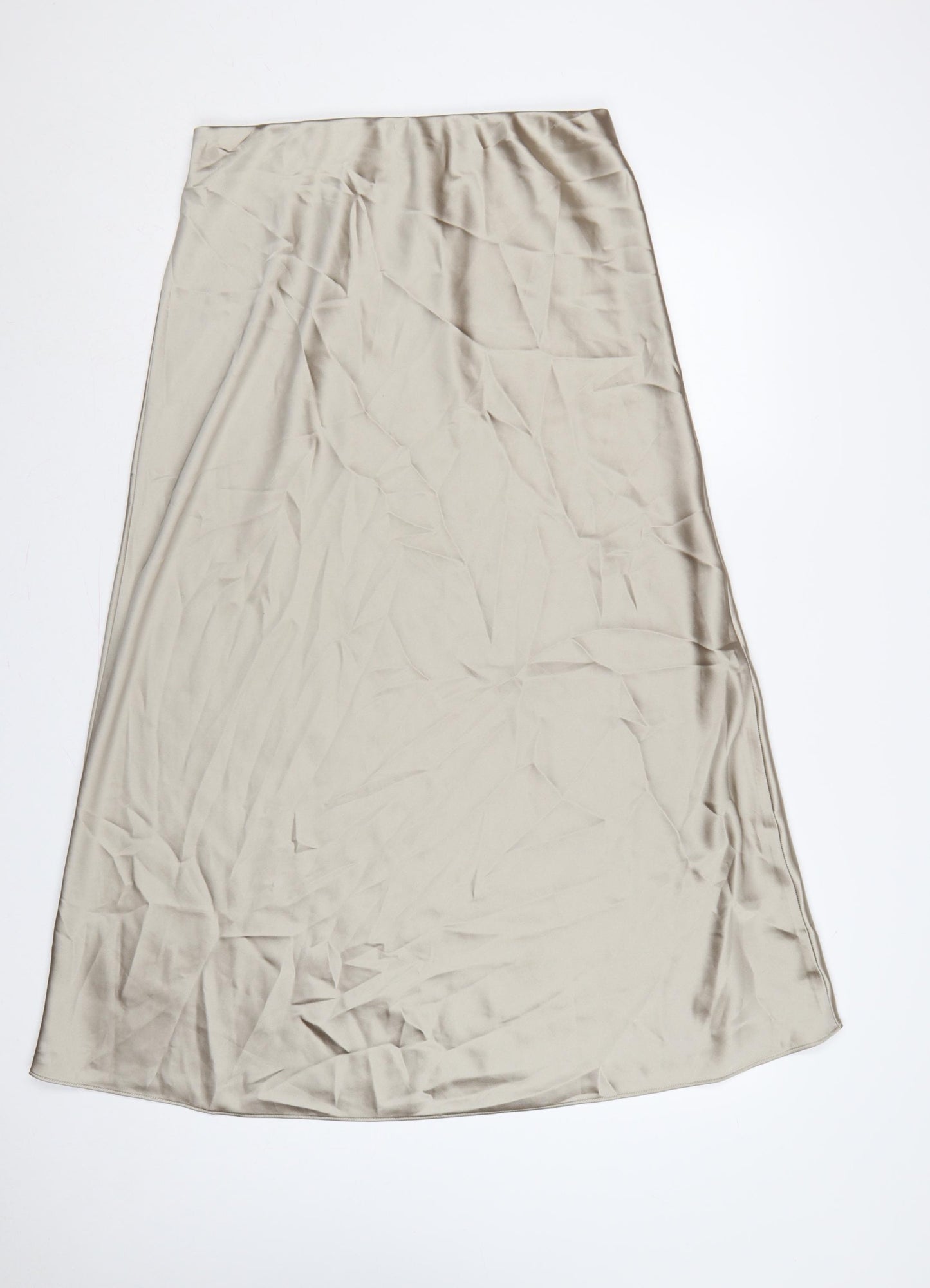 Next Women’s Beige UK 14 Long A-Line Satin Stretch Skirt