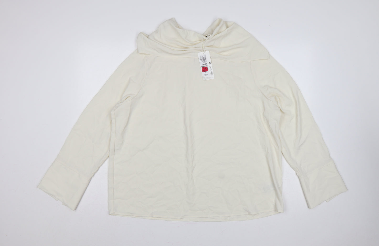 Marks & Spencer Women Ivory UK 18 Basic Cowl Neck Long Sleeve Blouse