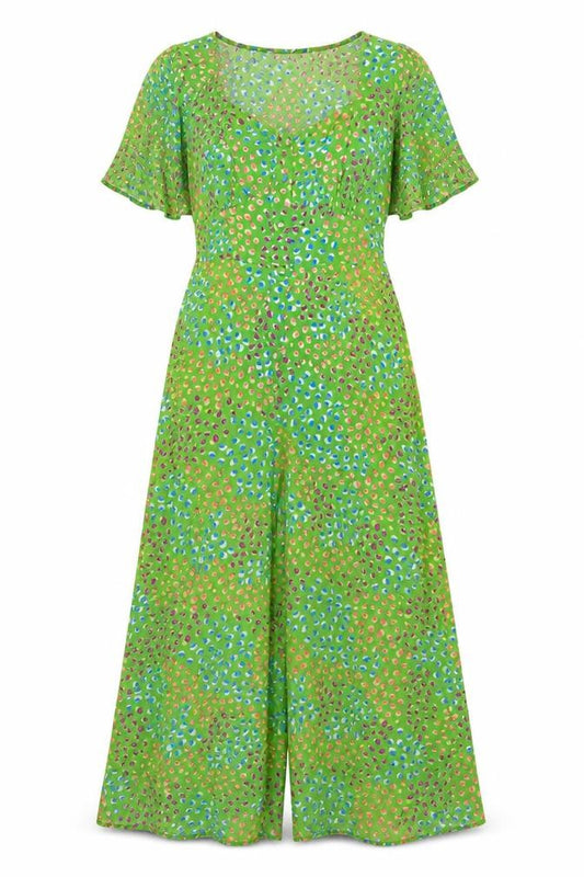 Nobody's Child Women Green Spot Print Wide-Leg Jumpsuit UK 10