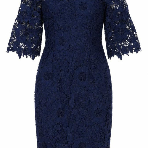 Dorothy Perkins Women Blue UK 12 Off Shoulder Floral Lace Sheath Dress