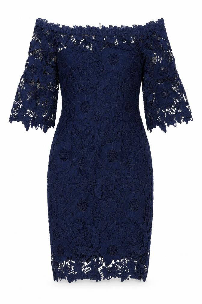 Dorothy Perkins Women Blue UK 12 Off Shoulder Floral Lace Sheath Dress