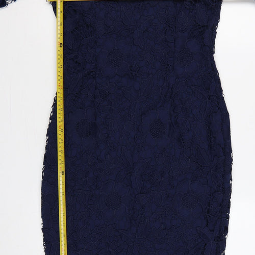 Dorothy Perkins Women Blue UK 12 Off Shoulder Floral Lace Sheath Dress