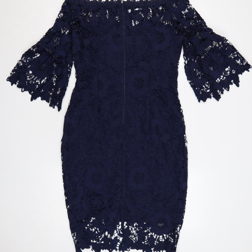 Dorothy Perkins Women Blue UK 12 Off Shoulder Floral Lace Sheath Dress