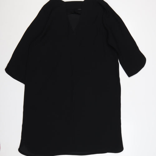 Marks and Spencer Women Black UK 16 Shift Dress Bell Sleeve Knee Length