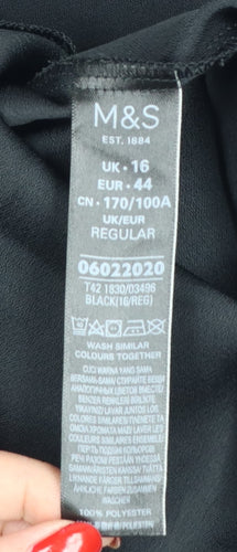 Marks and Spencer Women Black UK 16 Shift Dress Bell Sleeve Knee Length