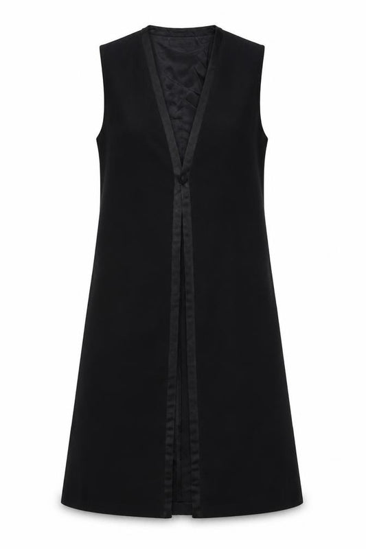 Jacques Vert Women Black UK 12 Tuxedo Style Long Waistcoat Formal