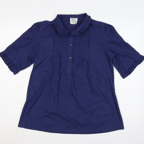 Laura Ashley Women Blue UK 18 Ruffle Collared Cotton Tunic Blouse