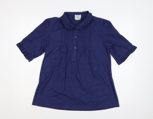 Laura Ashley Women Blue UK 18 Ruffle Collared Cotton Tunic Blouse