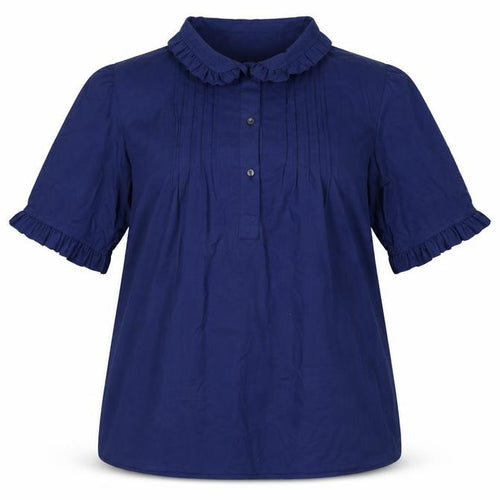 Laura Ashley Women Blue UK 18 Ruffle Collared Cotton Tunic Blouse
