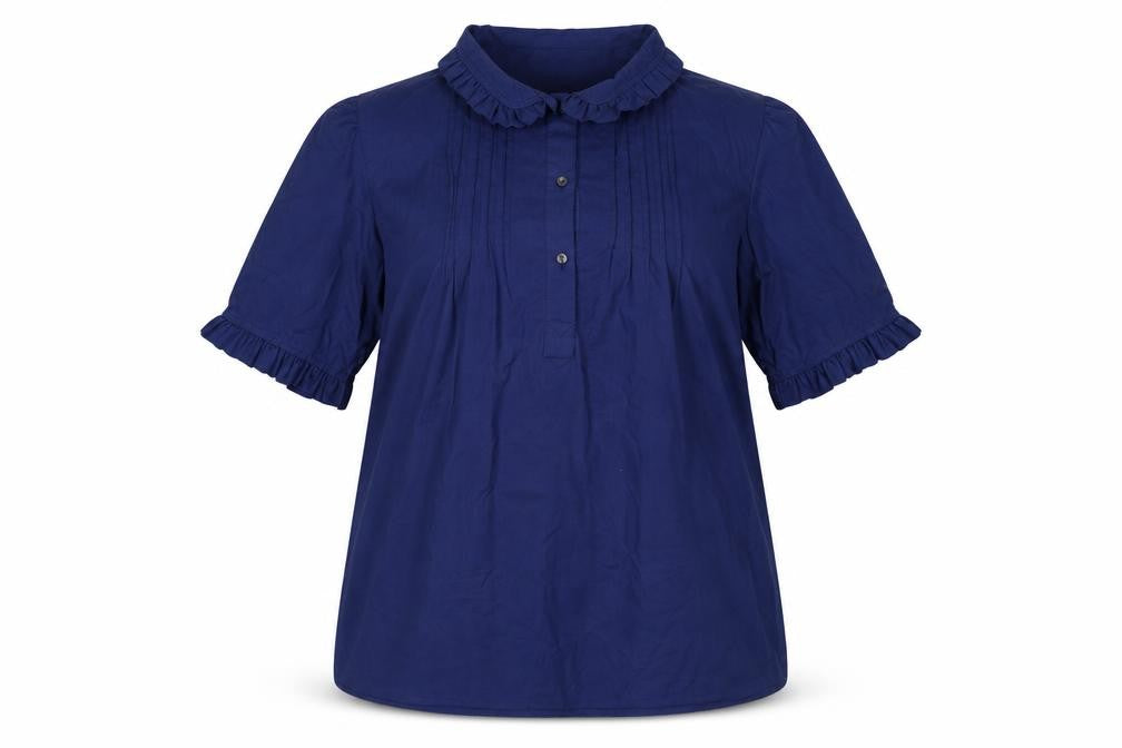 Laura Ashley Women Blue UK 18 Ruffle Collared Cotton Tunic Blouse