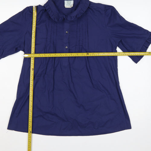 Laura Ashley Women Blue UK 18 Ruffle Collared Cotton Tunic Blouse