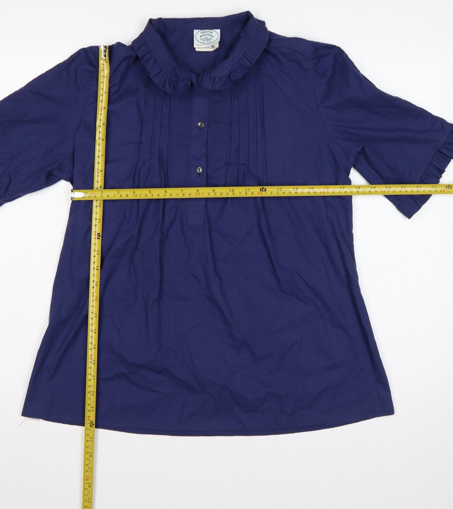 Laura Ashley Women Blue UK 18 Ruffle Collared Cotton Tunic Blouse