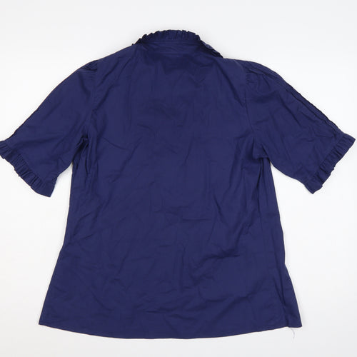 Laura Ashley Women Blue UK 18 Ruffle Collared Cotton Tunic Blouse