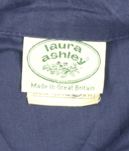Laura Ashley Women Blue UK 18 Ruffle Collared Cotton Tunic Blouse
