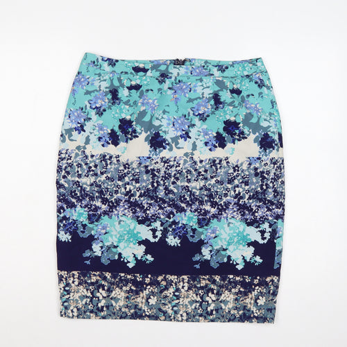 Laura Ashley Women Blue Floral Pencil Skirt UK 12 Lined