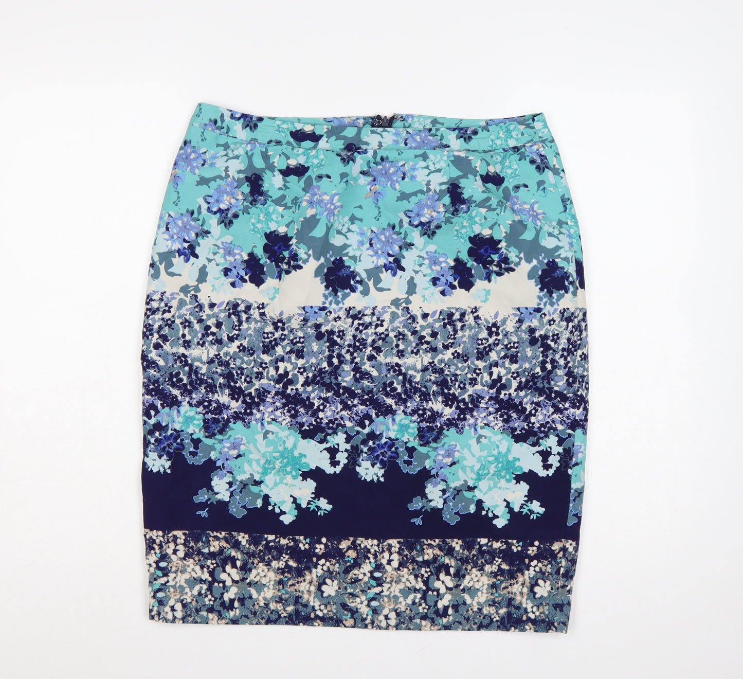 Laura Ashley Women Blue Floral Pencil Skirt UK 12 Lined