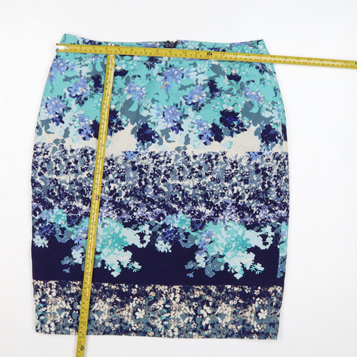 Laura Ashley Women Blue Floral Pencil Skirt UK 12 Lined