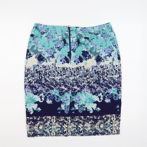 Laura Ashley Women Blue Floral Pencil Skirt UK 12 Lined