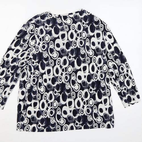 Eastex Women's Blue Geometric Basic V-Neck Long Sleeve Blouse UK 16