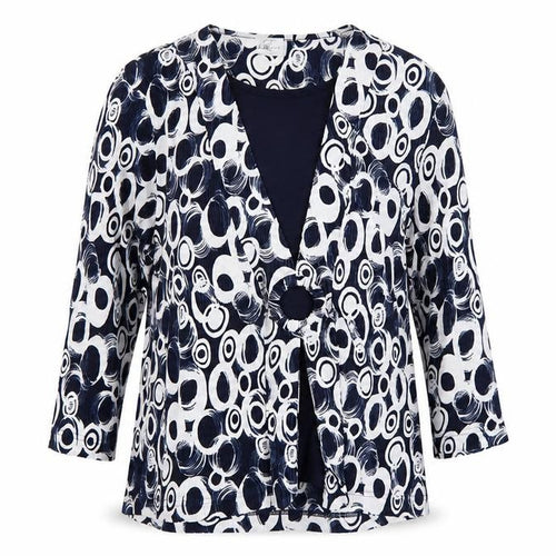 Eastex Women's Blue Geometric Basic V-Neck Long Sleeve Blouse UK 16