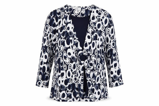 Eastex Women's Blue Geometric Basic V-Neck Long Sleeve Blouse UK 16