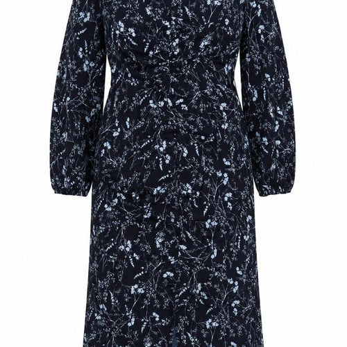 JD Williams Women Blue Floral Wrap Midi Dress UK 16 V-Neck Long Sleeve