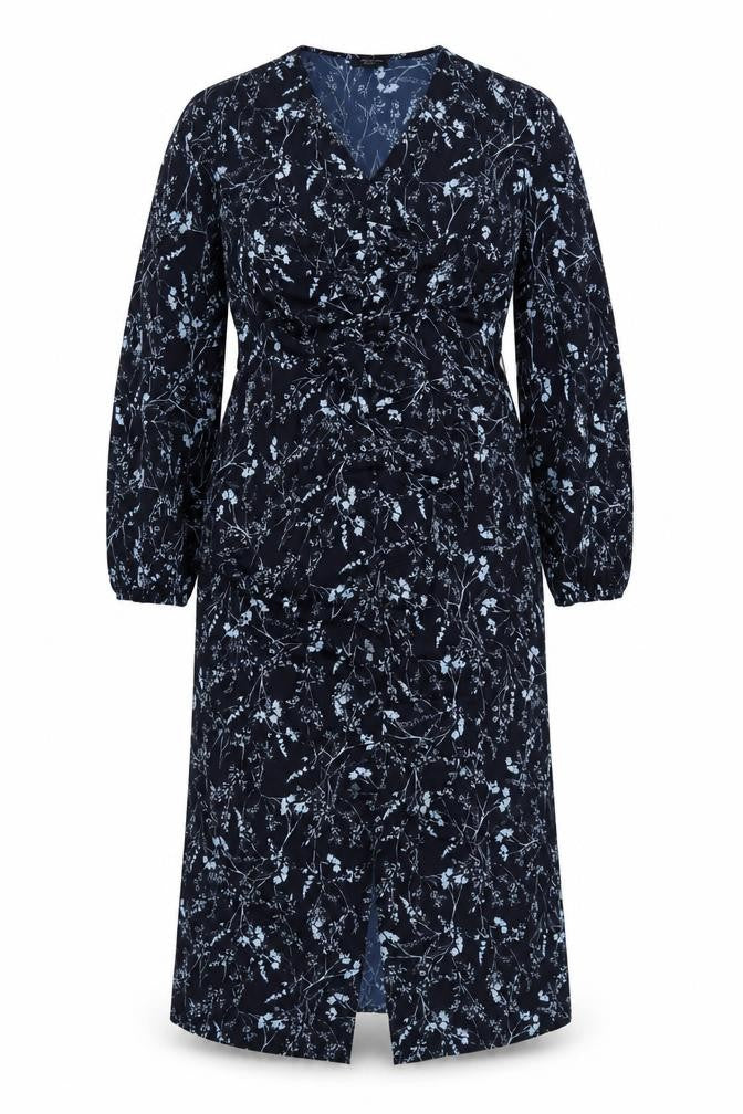 JD Williams Women Blue Floral Wrap Midi Dress UK 16 V-Neck Long Sleeve