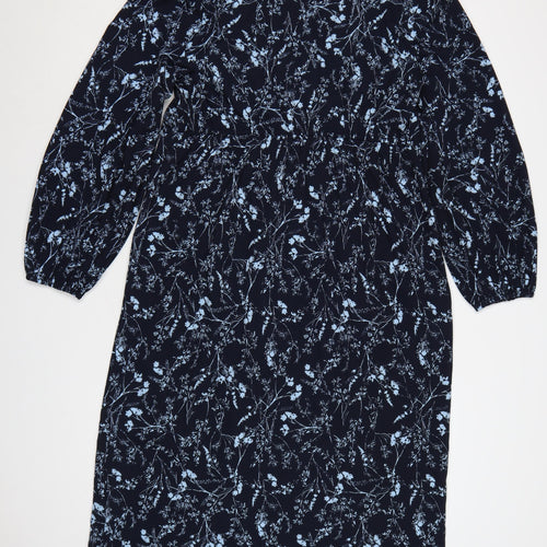 JD Williams Women Blue Floral Wrap Midi Dress UK 16 V-Neck Long Sleeve
