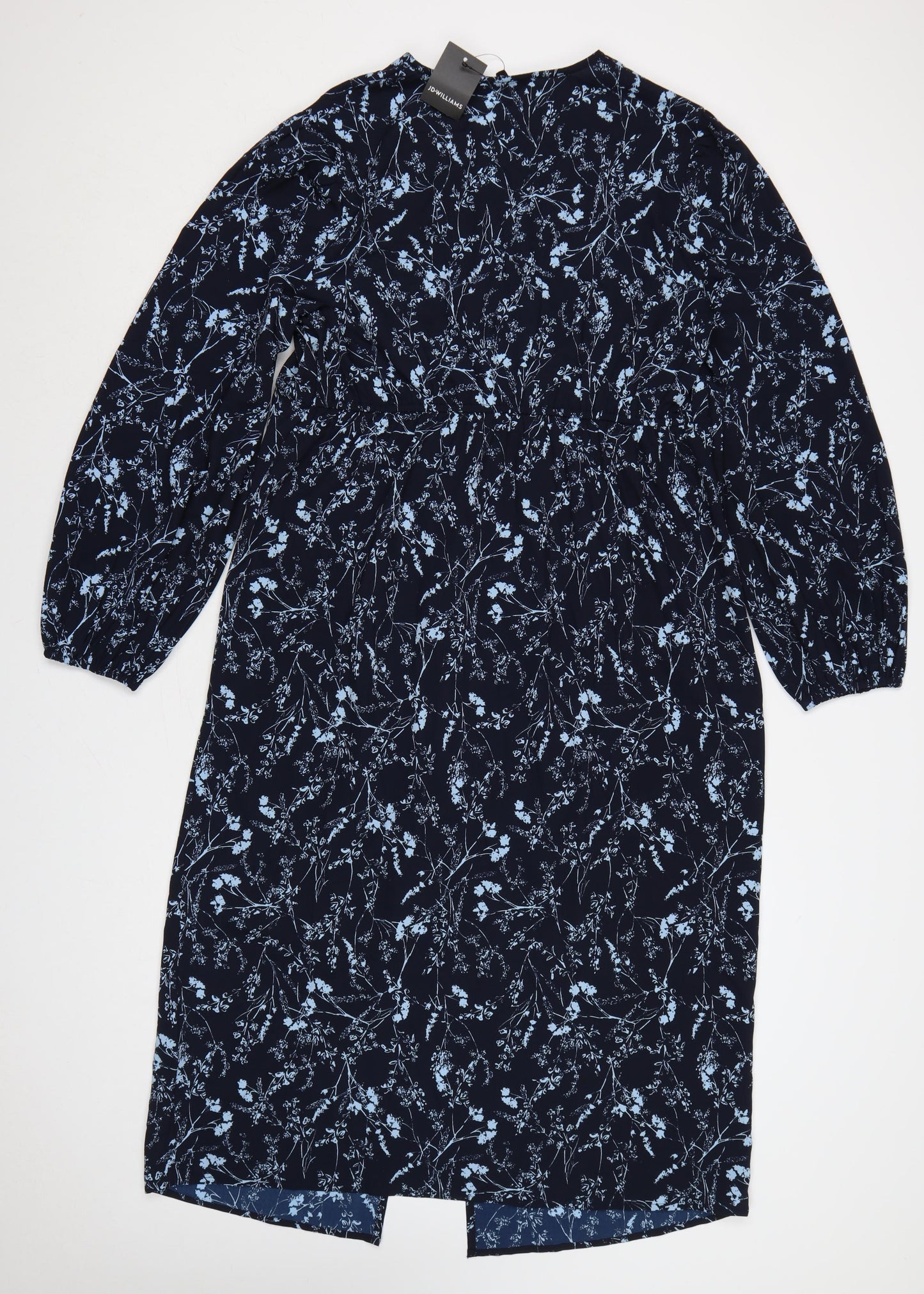 JD Williams Women Blue Floral Wrap Midi Dress UK 16 V-Neck Long Sleeve
